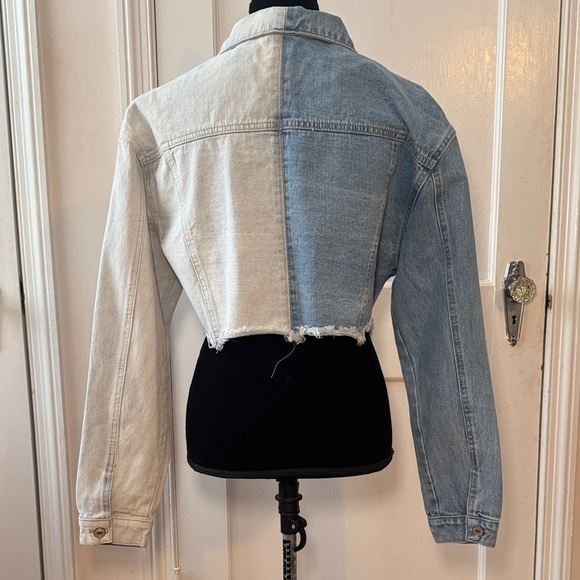 SHEIN Blue Two Tone Distressed Denim Jacket Women’s Size L - Picture 7 of 14
